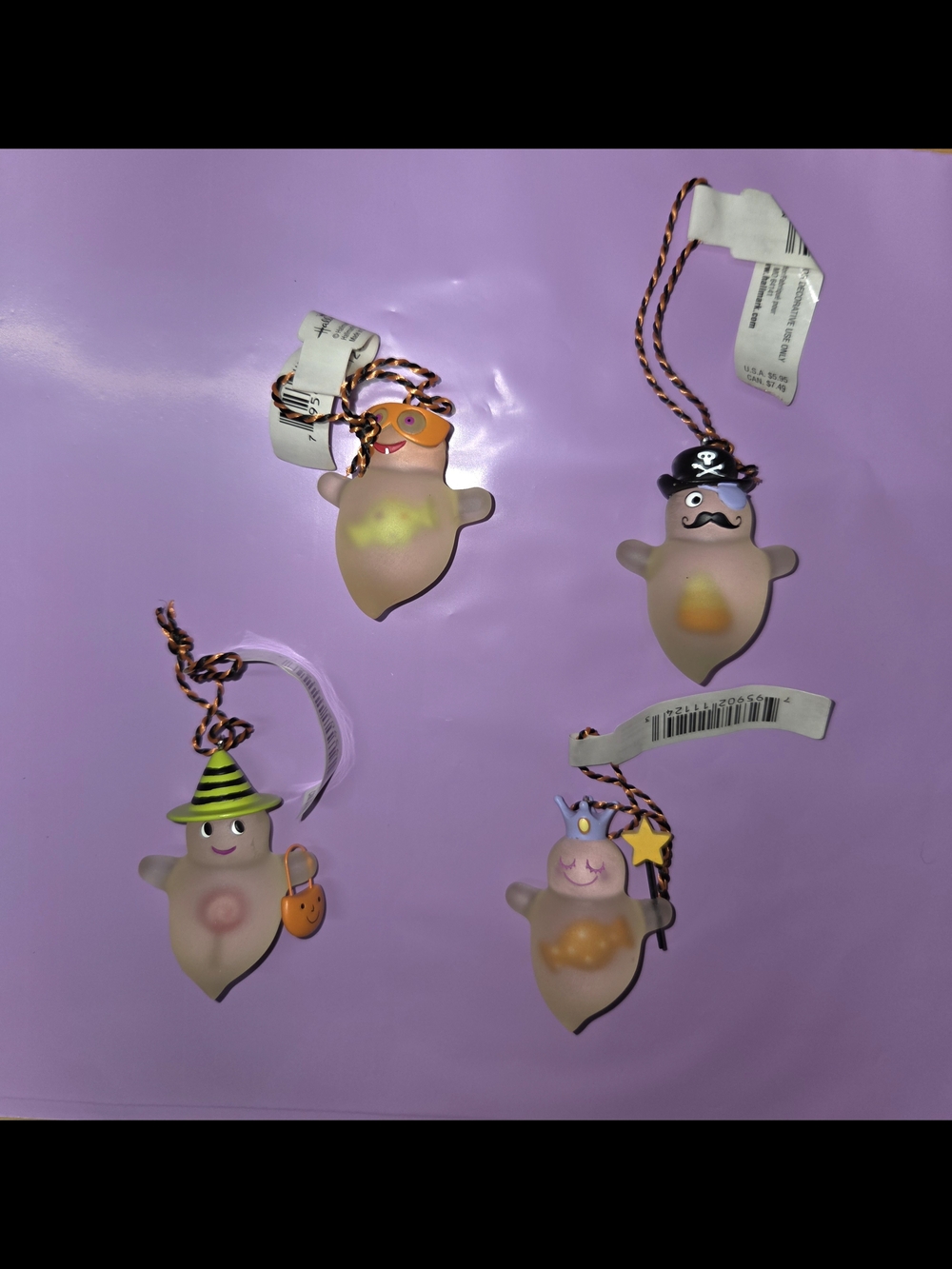 Rare 2009 Hallmark SWEET N' SILLY GHOSTS Halloween Frosted Glass Ornaments